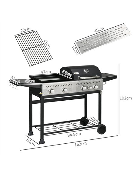 Outsunny 15kW Deluxe Duo Gas BBQ, with Grill, Plancha and Side Burner - Black - pic 125987 | FastDaddyshop