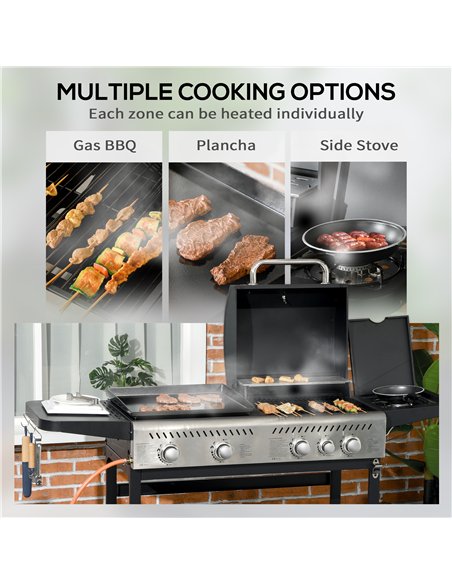 Outsunny 15kW Deluxe Duo Gas BBQ, with Grill, Plancha and Side Burner - Black - pic 125988 | FastDaddyshop