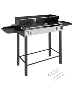 Outsunny BBQ Rotisserie Grill Roaster Charcoal Spit Roasting Machine for Chicken Turkey with 3-Level Grill Grate, Side Shelves