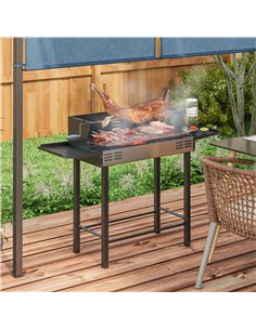 Outsunny BBQ Rotisserie Grill Roaster Charcoal Spit Roasting Machine for Chicken Turkey with 3-Level Grill Grate, Side Shelves 2