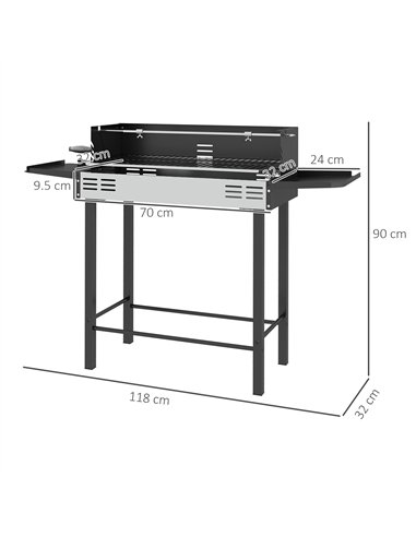 Outsunny BBQ Rotisserie Grill Roaster Charcoal Spit Roasting Machine for Chicken Turkey with 3-Level Grill Grate, Side Shelves