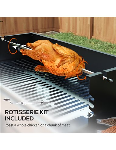 Outsunny BBQ Rotisserie Grill Roaster Charcoal Spit Roasting Machine for Chicken Turkey with 3-Level Grill Grate, Side Shelves