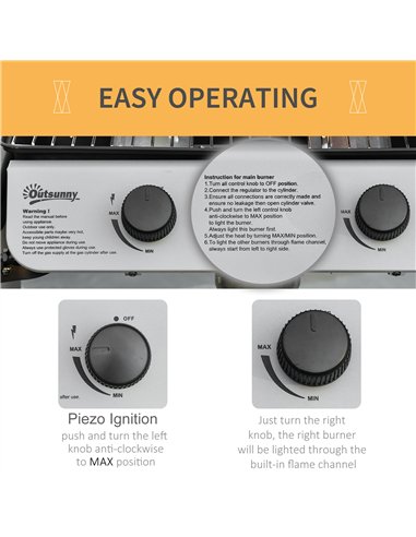Outsunny 2 Burner Gas BBQ Trolley with Lid, 5.6 kW Gas Barbecue Grill with Wheels, Side Shelves, Grey