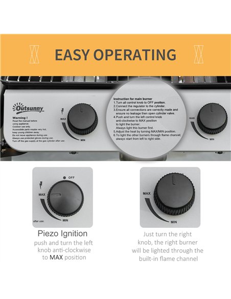 Outsunny 2 Burner Gas BBQ Trolley with Lid, 5.6 kW Gas Barbecue Grill with Wheels, Side Shelves, Grey - pic 126016 | FastDaddyshop