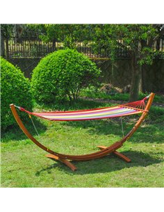 Outsunny Garden Outdoor Wooden Hammock with Arc Stand, Multi-Colour 2