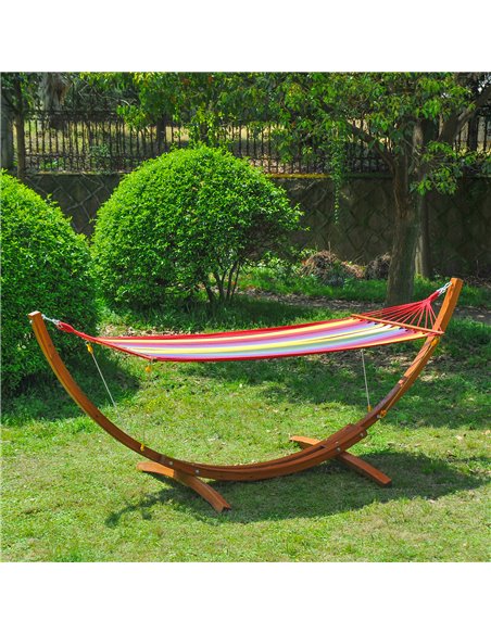 Outsunny Garden Outdoor Patio Standing Frame Wooden Hammock with Arc Stand - Multi-Colour - pic 12602 | FastDaddyshop
