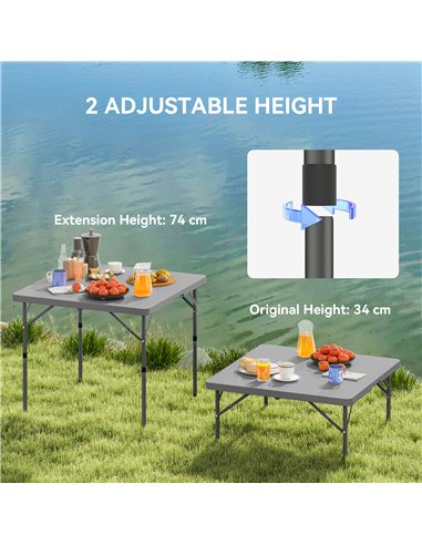 Outsunny 3ft Folding Camping Table, Heavy Duty Picnic Table with 2 Adjustable Height for Indoor Outdoor Garden, Party, BBQ, Dark