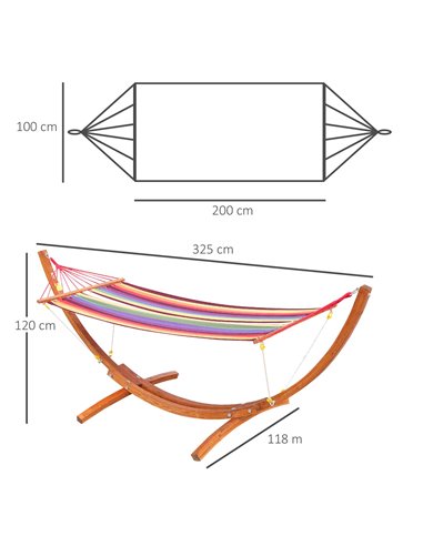 Outsunny Garden Outdoor Patio Standing Frame Wooden Hammock with Arc Stand - Multi-Colour