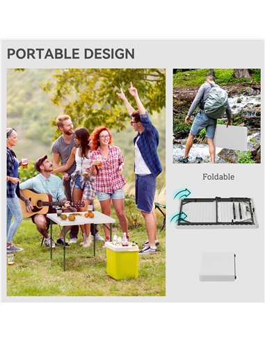 Outsunny 3ft Folding Camping Table, Heavy Duty Picnic Table with 2 Adjustable Height for Indoor Outdoor Garden, Party, BBQ, Whit