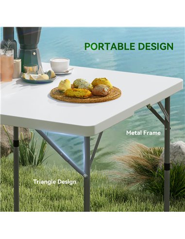 Outsunny 3ft Folding Camping Table, Heavy Duty Picnic Table with 2 Adjustable Height for Indoor Outdoor Garden, Party, BBQ, Whit