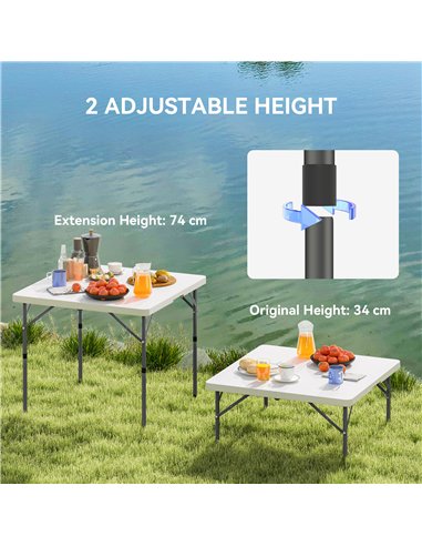 Outsunny 3ft Folding Camping Table, Heavy Duty Picnic Table with 2 Adjustable Height for Indoor Outdoor Garden, Party, BBQ, Whit