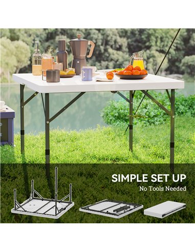 Outsunny 3ft Folding Camping Table, Heavy Duty Picnic Table with 2 Adjustable Height for Indoor Outdoor Garden, Party, BBQ, Whit