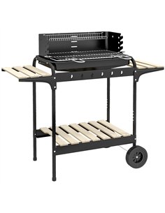 Outsunny Charcoal Barbecue Grill with Adjustable Grill Height, Portable BBQ Trolley with Ash Catcher and Wheels for Outdoor Gard