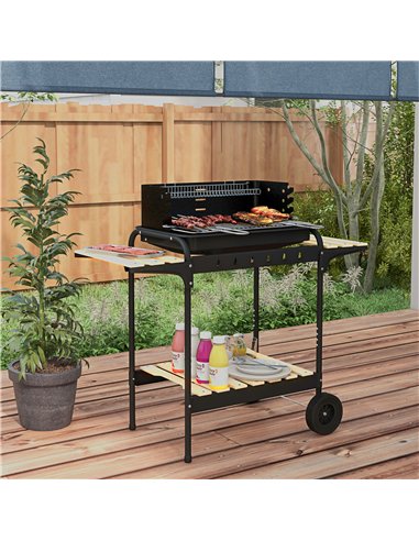 Outsunny Charcoal Barbecue Grill with Adjustable Grill Height, Portable BBQ Trolley with Ash Catcher and Wheels for Outdoor Gard