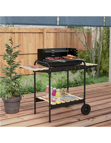 Outsunny Charcoal Barbecue Grill with Adjustable Grill Height, Portable BBQ Trolley with Ash Catcher and Wheels for Outdoor Gard - pic 126040 | FastDaddyshop