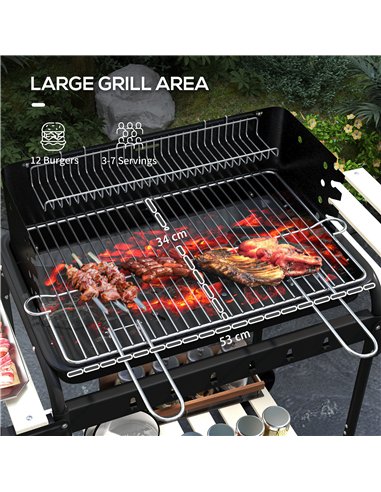 Outsunny Charcoal Barbecue Grill with Adjustable Grill Height, Portable BBQ Trolley with Ash Catcher and Wheels for Outdoor Gard