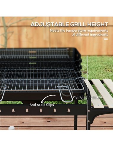 Outsunny Charcoal Barbecue Grill with Adjustable Grill Height, Portable BBQ Trolley with Ash Catcher and Wheels for Outdoor Gard