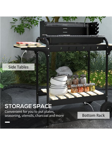 Outsunny Charcoal Barbecue Grill with Adjustable Grill Height, Portable BBQ Trolley with Ash Catcher and Wheels for Outdoor Gard - pic 126044 | FastDaddyshop