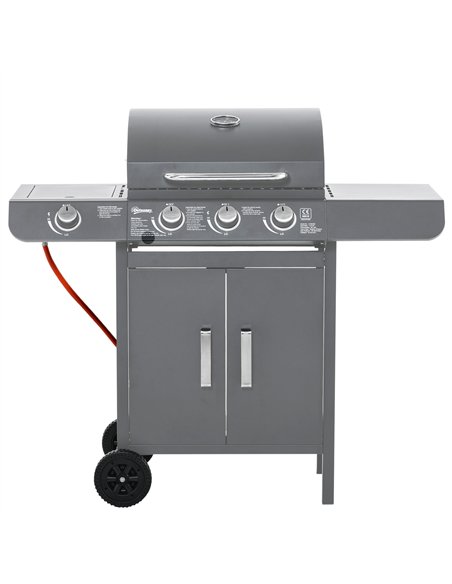 Outsunny 3+1 Burner Gas BBQ Grill, Outdoor Barbecue Trolley with Wheels, Warming Rack, Side Shelves, Cabinet, Thermometer for Ga - pic 126048 | FastDaddyshop