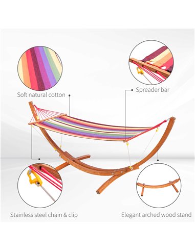 Outsunny Garden Outdoor Patio Standing Frame Wooden Hammock with Arc Stand - Multi-Colour