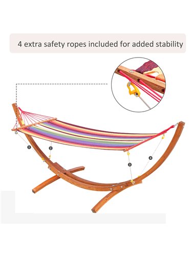 Outsunny Garden Outdoor Patio Standing Frame Wooden Hammock with Arc Stand - Multi-Colour