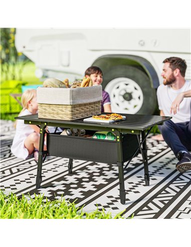 Outsunny Folding Camping Table, 90 x 55 cm Height Adjustable Portable Collapsible Table, 3ft Lightweight Aluminium Rollup Picnic