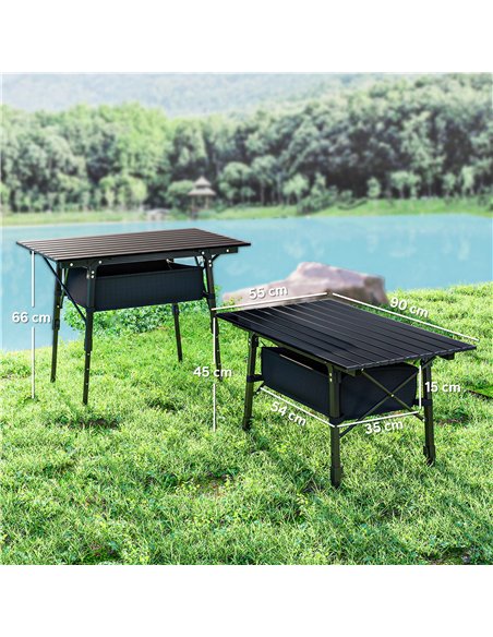 Outsunny Folding Camping Table, 90 x 55 cm Height Adjustable Portable Collapsible Table, 3ft Lightweight Aluminium Rollup Picnic - pic 126077 | FastDaddyshop
