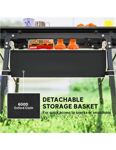 Outsunny Folding Camping Table, 90 x 55 cm Height Adjustable Portable Collapsible Table, 3ft Lightweight Aluminium Rollup Picnic