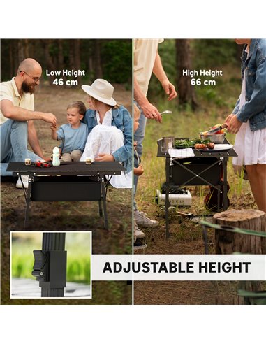 Outsunny Folding Camping Table, 90 x 55 cm Height Adjustable Portable Collapsible Table, 3ft Lightweight Aluminium Rollup Picnic