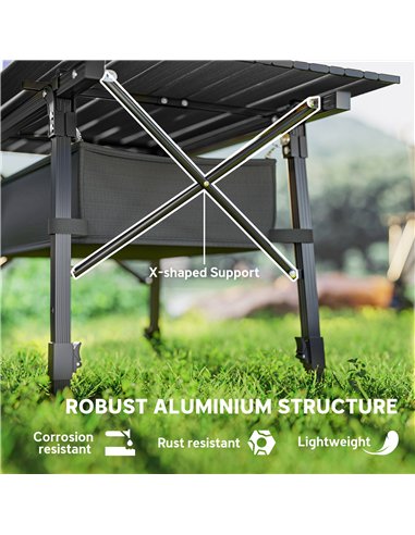 Outsunny Folding Camping Table, 90 x 55 cm Height Adjustable Portable Collapsible Table, 3ft Lightweight Aluminium Rollup Picnic