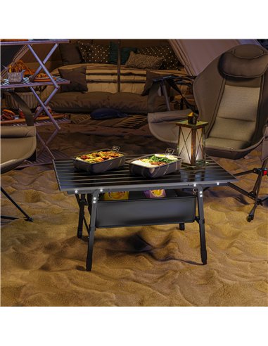 Outsunny Folding Camping Table, 90 x 55 cm Height Adjustable Portable Collapsible Table, 3ft Lightweight Aluminium Rollup Picnic