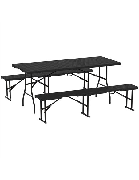 Outsunny Folding Picnic Table and Bench Set, Rattan Effect Portable Camping Table and Chairs with Carrying Handles for Indoor Ou - pic 126084 | FastDaddyshop