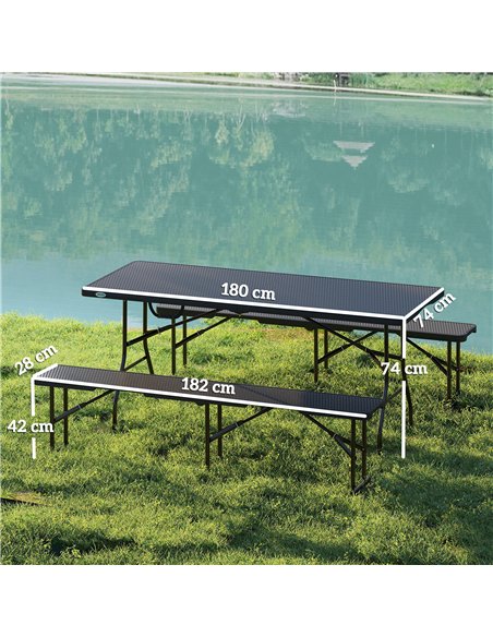 Outsunny Folding Picnic Table and Bench Set, Rattan Effect Portable Camping Table and Chairs with Carrying Handles for Indoor Ou - pic 126086 | FastDaddyshop
