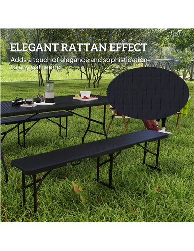 Outsunny Folding Picnic Table and Bench Set, Rattan Effect Portable Camping Table and Chairs with Carrying Handles for Indoor Ou