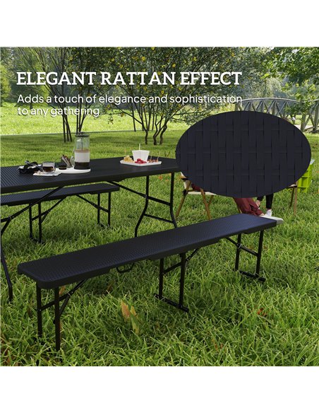 Outsunny Folding Picnic Table and Bench Set, Rattan Effect Portable Camping Table and Chairs with Carrying Handles for Indoor Ou - pic 126087 | FastDaddyshop