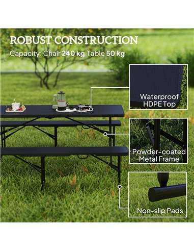 Outsunny Folding Picnic Table and Bench Set, Rattan Effect Portable Camping Table and Chairs with Carrying Handles for Indoor Ou
