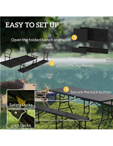 Outsunny Folding Picnic Table and Bench Set, Rattan Effect Portable Camping Table and Chairs with Carrying Handles for Indoor Ou
