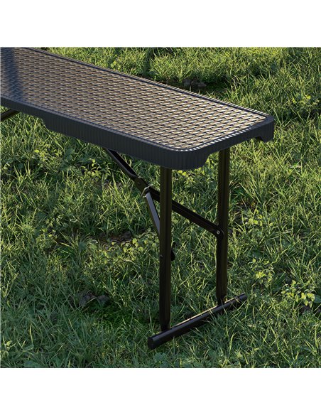 Outsunny Folding Picnic Table and Bench Set, Rattan Effect Portable Camping Table and Chairs with Carrying Handles for Indoor Ou - pic 126092 | FastDaddyshop