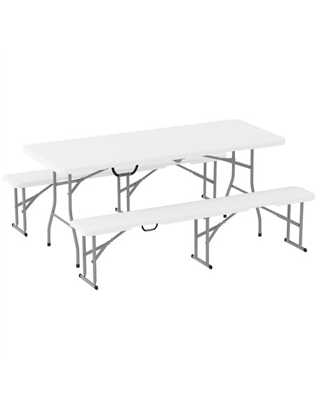 Outsunny 3 Piece 6ft Folding Picnic Table and Bench Set, Portable HDPE Camping Table and Chairs with Carrying Handles for Indoor - pic 126093 | FastDaddyshop