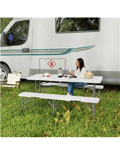 Outsunny 3 Piece 6ft Folding Picnic Table and Bench Set, Portable HDPE Camping Table and Chairs with Carrying Handles for Indoor 2