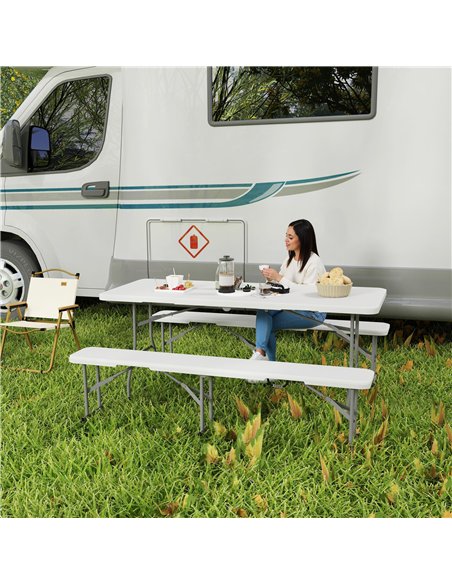 Outsunny 3 Piece 6ft Folding Picnic Table and Bench Set, Portable HDPE Camping Table and Chairs with Carrying Handles for Indoor - pic 126094 | FastDaddyshop