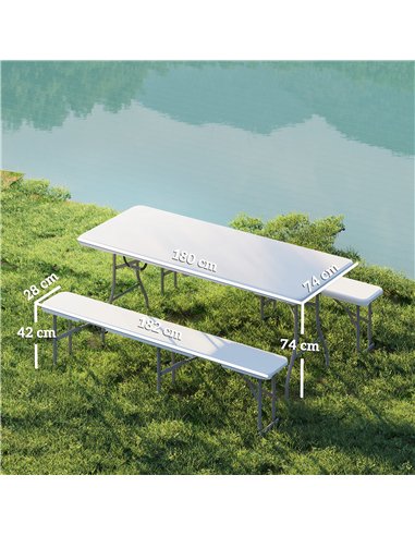 Outsunny 3 Piece 6ft Folding Picnic Table and Bench Set, Portable HDPE Camping Table and Chairs with Carrying Handles for Indoor