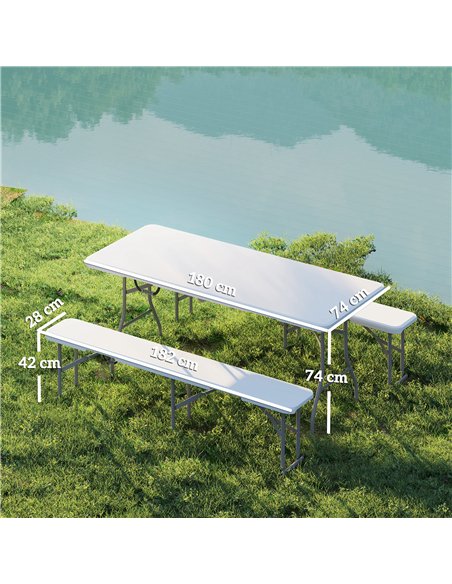 Outsunny 3 Piece 6ft Folding Picnic Table and Bench Set, Portable HDPE Camping Table and Chairs with Carrying Handles for Indoor - pic 126095 | FastDaddyshop