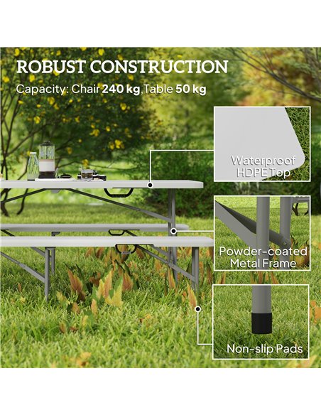 Outsunny 3 Piece 6ft Folding Picnic Table and Bench Set, Portable HDPE Camping Table and Chairs with Carrying Handles for Indoor - pic 126096 | FastDaddyshop