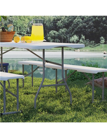 Outsunny 3 Piece 6ft Folding Picnic Table and Bench Set, Portable HDPE Camping Table and Chairs with Carrying Handles for Indoor - pic 126099 | FastDaddyshop