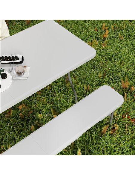 Outsunny 3 Piece 6ft Folding Picnic Table and Bench Set, Portable HDPE Camping Table and Chairs with Carrying Handles for Indoor - pic 126100 | FastDaddyshop