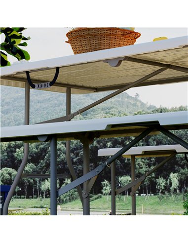Outsunny 3 Piece 6ft Folding Picnic Table and Bench Set, Portable HDPE Camping Table and Chairs with Carrying Handles for Indoor