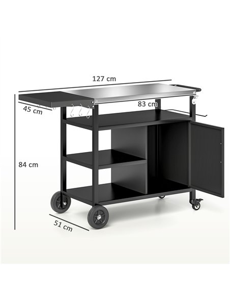 Outsunny Outdoor BBQ Trolley with Foldable Side Table, Stainless Steel Top, Outdoor Kitchen with Wheels Hooks Shelves Cabinet, P - pic 126104 | FastDaddyshop