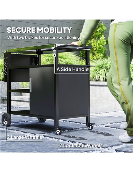 Outsunny Outdoor BBQ Trolley with Foldable Side Table, Stainless Steel Top, Outdoor Kitchen with Wheels Hooks Shelves Cabinet, P - pic 126109 | FastDaddyshop