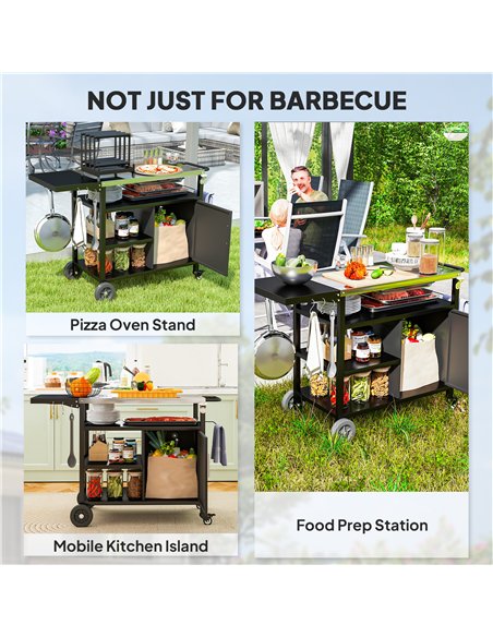 Outsunny Outdoor BBQ Trolley with Foldable Side Table, Stainless Steel Top, Outdoor Kitchen with Wheels Hooks Shelves Cabinet, P - pic 126110 | FastDaddyshop